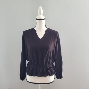 Jennifer Lopez Black Long Sleeve Peplum Top XS